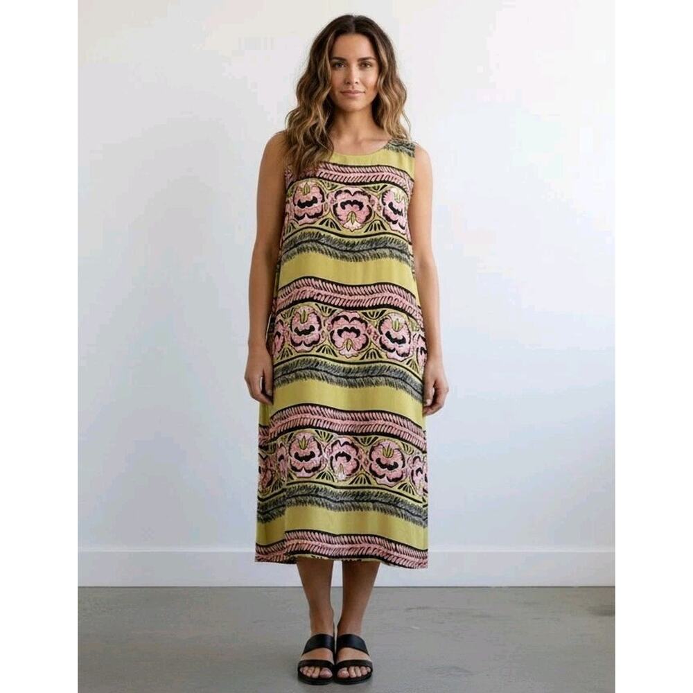 Ann Taylor LOFT Boho Chartreuse Pink Floral Sleeveless Mini Shift Dress Size XL